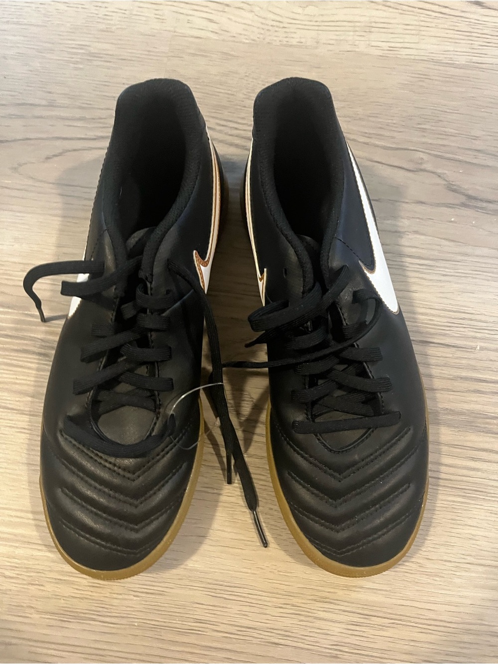 Nike  Tiempox  Black Indoor Soccer Shoes with White Swoosh, NWT